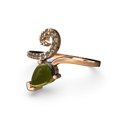 Dumanlı kuvars ve peridot 14 ayar rose altın yüzük