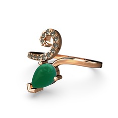 Dumanlı kuvars ve kök zümrüt 925 ayar rose altın kaplama gümüş yüzük