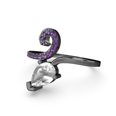 Ametist ve swarovski 925 ayar siyah rodyum kaplama gümüş yüzük