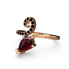 Sarmaşık Damla Yüzük - Siyah zirkon ve garnet 8 ayar rose altın yüzük #1922xe5