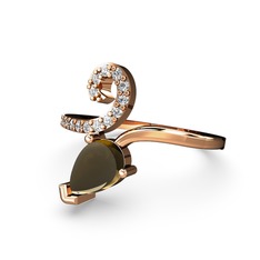 Sarmaşık Damla Yüzük - Pırlanta ve dumanlı kuvars 925 ayar rose altın kaplama gümüş yüzük (0.27 karat) #19sfjb8