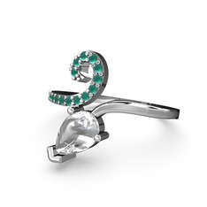 Sarmaşık Damla Yüzük - Kök zümrüt ve swarovski 18 ayar beyaz altın yüzük #1aed1bn