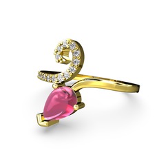 Sarmaşık Damla Yüzük - Swarovski ve pembe kuvars 14 ayar altın yüzük #1akal6o