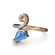 Sarmaşık Damla Yüzük - Beyaz zirkon ve akuamarin 8 ayar rose altın yüzük #1amaqry