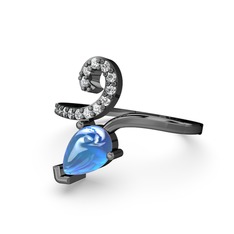Sarmaşık Damla Yüzük - Swarovski ve akuamarin 925 ayar siyah rodyum kaplama gümüş yüzük #1arhlgr