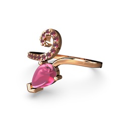 Sarmaşık Damla Yüzük - Kök yakut ve pembe kuvars 8 ayar rose altın yüzük #1bzzdao