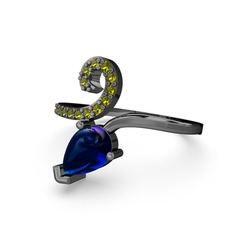 Sarmaşık Damla Yüzük - Peridot ve lab safir 925 ayar siyah rodyum kaplama gümüş yüzük #1c6hdxr