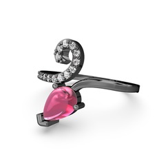 Sarmaşık Damla Yüzük - Swarovski ve pembe kuvars 925 ayar siyah rodyum kaplama gümüş yüzük #1ce384r