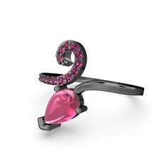 Sarmaşık Damla Yüzük - Rodolit garnet ve pembe kuvars 925 ayar siyah rodyum kaplama gümüş yüzük #1cmm70d
