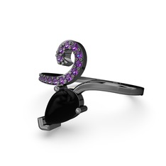 Ametist ve siyah zirkon 925 ayar siyah rodyum kaplama gümüş yüzük