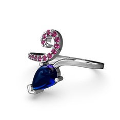 Rodolit garnet ve lab safir 14 ayar beyaz altın yüzük