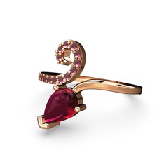 Sarmaşık Damla Yüzük - Kök yakut ve rodolit garnet 14 ayar rose altın yüzük #1d5xa75