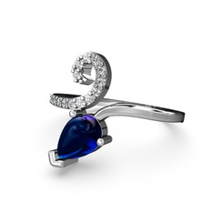 Sarmaşık Damla Yüzük - Swarovski ve lab safir 14 ayar beyaz altın yüzük #1d66r0g