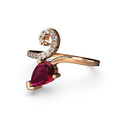 Sarmaşık Damla Yüzük - Beyaz zirkon ve rodolit garnet 14 ayar rose altın yüzük #1dpg6wv