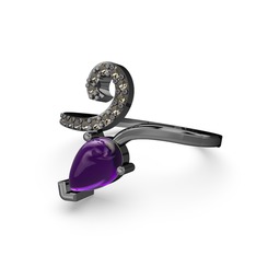 Sarmaşık Damla Yüzük - Dumanlı kuvars ve ametist 925 ayar siyah rodyum kaplama gümüş yüzük #1e2qoof