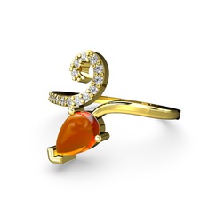 Sarmaşık Damla Yüzük - Swarovski ve sitrin 14 ayar altın yüzük #1eop3uh