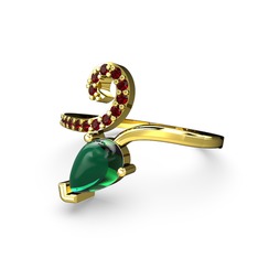 Sarmaşık Damla Yüzük - Garnet ve yeşil kuvars 925 ayar altın kaplama gümüş yüzük #1f0ydra