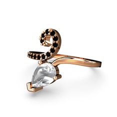 Sarmaşık Damla Yüzük - Siyah zirkon ve swarovski 14 ayar rose altın yüzük #1femhks