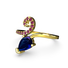 Rodolit garnet ve lab safir 8 ayar altın yüzük