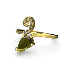 Dumanlı kuvars ve peridot 14 ayar altın yüzük