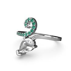 Sarmaşık Damla Yüzük - Yeşil kuvars ve swarovski 14 ayar beyaz altın yüzük #1gef8ay