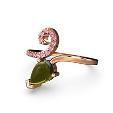 Sarmaşık Damla Yüzük - Pembe kuvars ve peridot 14 ayar rose altın yüzük #1gltdg