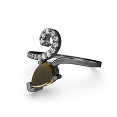 Beyaz zirkon ve dumanlı kuvars 925 ayar siyah rodyum kaplama gümüş yüzük