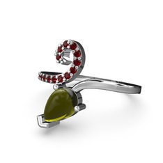 Sarmaşık Damla Yüzük - Garnet ve peridot 18 ayar beyaz altın yüzük #1grr5sn