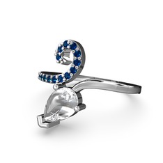 Lab safir ve swarovski 14 ayar beyaz altın yüzük