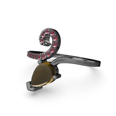 Sarmaşık Damla Yüzük - Kök yakut ve dumanlı kuvars 925 ayar siyah rodyum kaplama gümüş yüzük #1h5ad3d