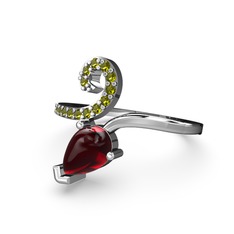 Sarmaşık Damla Yüzük - Peridot ve garnet 8 ayar beyaz altın yüzük #1h6a5tb