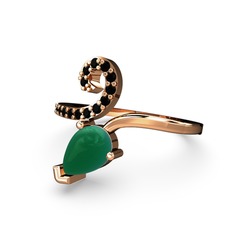 Sarmaşık Damla Yüzük - Siyah zirkon ve kök zümrüt 14 ayar rose altın yüzük #1h6j5h8