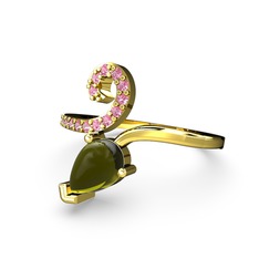 Pembe kuvars ve peridot 925 ayar altın kaplama gümüş yüzük