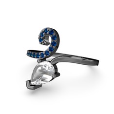 Sarmaşık Damla Yüzük - Lab safir ve swarovski 925 ayar siyah rodyum kaplama gümüş yüzük #1hesiuh