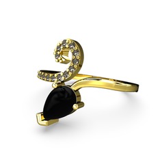 Sarmaşık Damla Yüzük - Dumanlı kuvars ve siyah zirkon 925 ayar altın kaplama gümüş yüzük #1hjgnr4