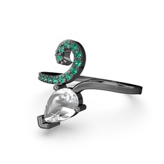 Sarmaşık Damla Yüzük - Yeşil kuvars ve swarovski 925 ayar siyah rodyum kaplama gümüş yüzük #1hy0a5z