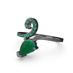 Sarmaşık Damla Yüzük - Yeşil kuvars ve kök zümrüt 925 ayar siyah rodyum kaplama gümüş yüzük #1ij060n