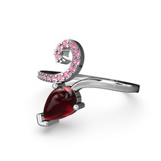 Sarmaşık Damla Yüzük - Pembe kuvars ve garnet 18 ayar beyaz altın yüzük #1ljcy0a