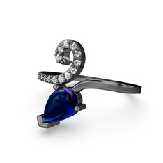 Sarmaşık Damla Yüzük - Swarovski ve lab safir 925 ayar siyah rodyum kaplama gümüş yüzük #1lkwwl9