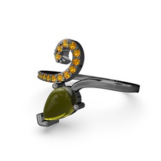 Sarmaşık Damla Yüzük - Sitrin ve peridot 925 ayar siyah rodyum kaplama gümüş yüzük #1m5elaj