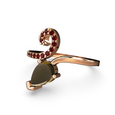 Garnet ve dumanlı kuvars 925 ayar rose altın kaplama gümüş yüzük
