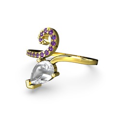 Sarmaşık Damla Yüzük - Ametist ve swarovski 8 ayar altın yüzük #1nhrxs5