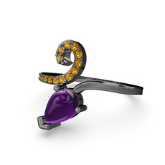 Sarmaşık Damla Yüzük - Sitrin ve ametist 925 ayar siyah rodyum kaplama gümüş yüzük #1nsh2rv