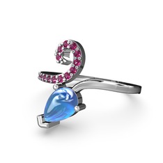 Sarmaşık Damla Yüzük - Rodolit garnet ve akuamarin 925 ayar gümüş yüzük #1ofb0j6