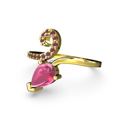 Kök yakut ve pembe kuvars 925 ayar altın kaplama gümüş yüzük