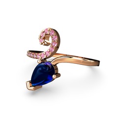 Sarmaşık Damla Yüzük - Pembe kuvars ve lab safir 14 ayar rose altın yüzük #1pf7cay