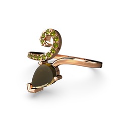 Peridot ve dumanlı kuvars 8 ayar rose altın yüzük