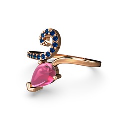 Lab safir ve pembe kuvars 14 ayar rose altın yüzük