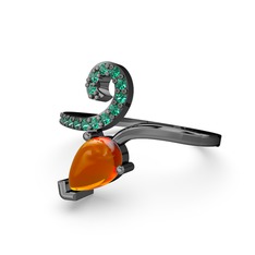 Yeşil kuvars ve sitrin 925 ayar siyah rodyum kaplama gümüş yüzük