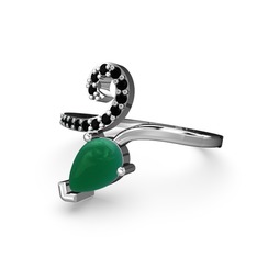 Sarmaşık Damla Yüzük - Siyah zirkon ve kök zümrüt 925 ayar gümüş yüzük #1r4hdm1